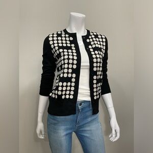 AKRIS PUNTO Saks Fifth Avenue Size US 8 Black Cream Polka Dot Cardigan Sweater